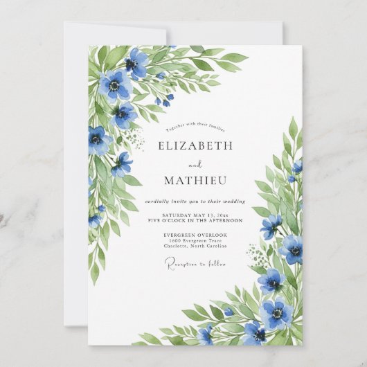 Azure Vibrant Floral Wedding Einladung (Vorderseite)