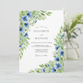Azure Vibrant Floral Wedding Einladung (Stehend Vorderseite)