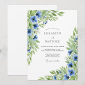 Azure Vibrant Floral Wedding Einladung (Vorne/Hinten)