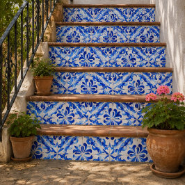 Azure Waves Watercolor Blue Ornamental Mosaic Fliese