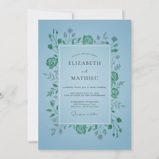 Azurgrüne Hochzeit mit Smaragdblättern Einladung (Vorderseite)