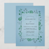Azurgrüne Hochzeit mit Smaragdblättern Einladung (Vorne/Hinten)