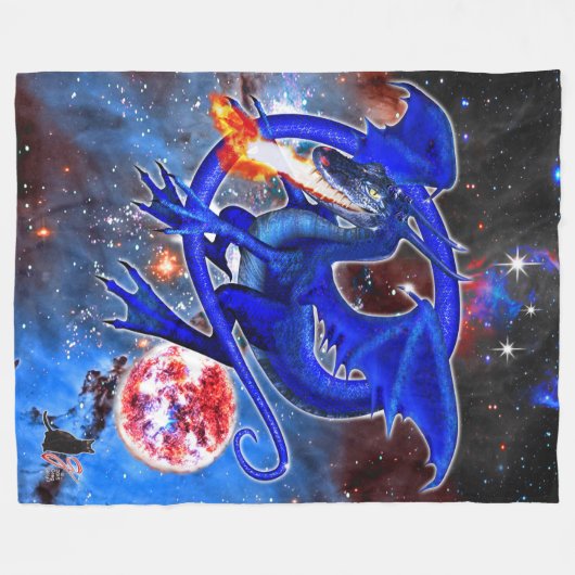 Azurite Cosmic Dragon Fleecedecke (Vorderseite (Horizontal))