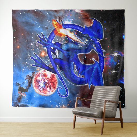 Azurite Cosmic Dragon Wandteppich (Beispiel (Horizontal))