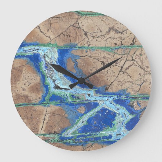 Azurite Malachite Stone Wall Clock Große Wanduhr (Vorderseite)