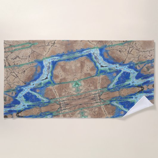Azurite Stone Beige und Türkis Strandtuch (Vorderseite)