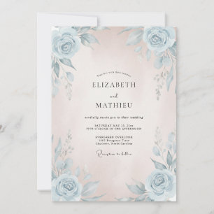 Azurrosa bemalte Hochzeit Einladung