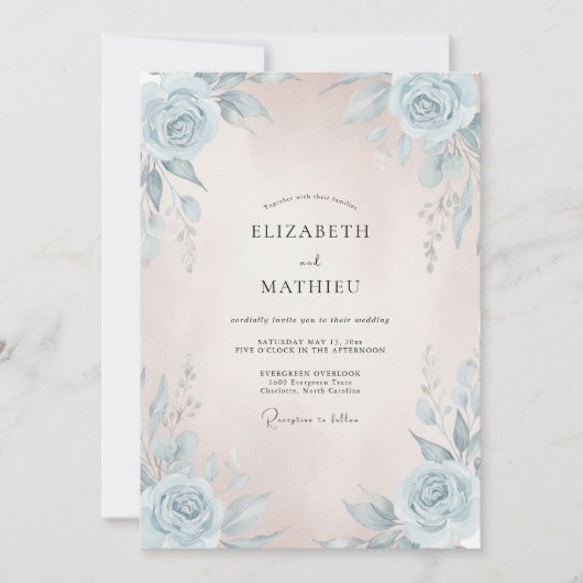 Azurrosa bemalte Hochzeit Einladung (Vorderseite)