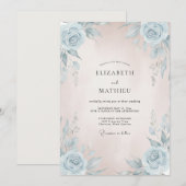 Azurrosa bemalte Hochzeit Einladung (Vorne/Hinten)