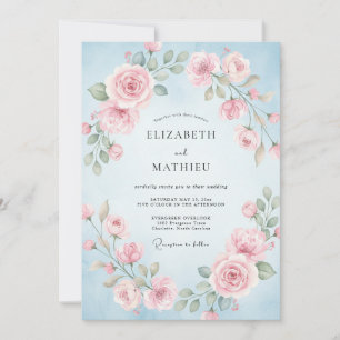 Azurrosa Blütenhochzeit Einladung