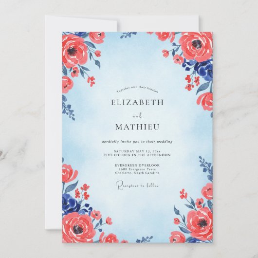 Azurrote Mohn-Hochzeit Einladung (Vorderseite)