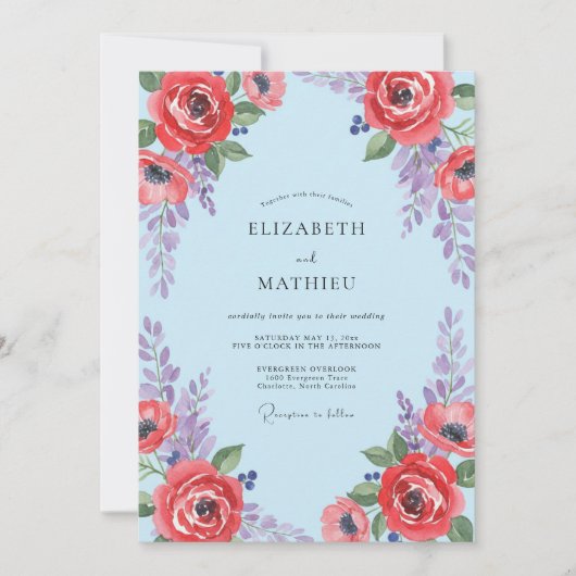 Azurrote Wildblumenhochzeit Einladung (Vorderseite)