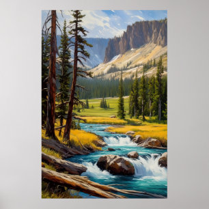 Azurstrom inmitten eines grünen Tals Poster