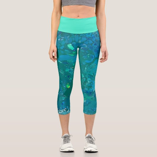 Azurzellen, heller Cyan Capri Leggings (Vorderseite)