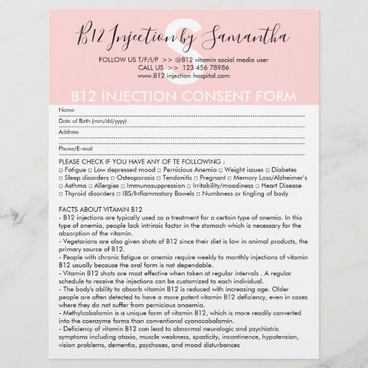 B12 Formular für die Zustimmung zur Injektion Flyer (Vorne)