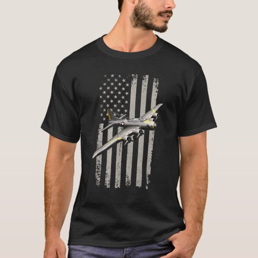 B17 Bomber WW2 Flugzeug Aircraft US Flagge Veteran T-Shirt (Vorderseite)