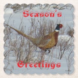 B23 Ring Necked Pheasant in Snow Coaster Untersetzer