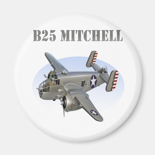 B25 Mitchell Bomber Silver Flugzeug Magnet (Vorne)