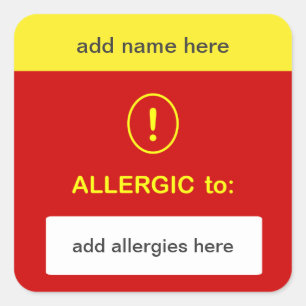 b3 - ANKUNFT DIES ~ Name + Allergie hinzufügen. Quadratischer Aufkleber