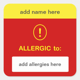 b3 - ANKUNFT DIES ~ Name + Allergie hinzufügen. Quadratischer Aufkleber