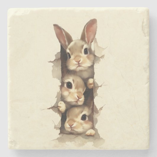 B3 Three Bunnies 3D Illusion Steinuntersetzer (Vorderseite)