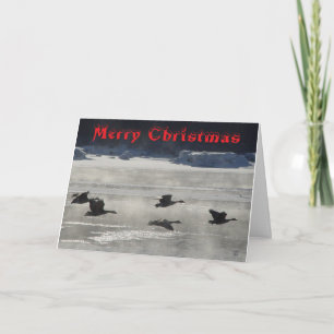 B47 Kanadagänse über gefrorenem Fluss Weihnachtska Dankeskarte