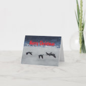 B48 Geese Over Frozen River Christmas Card Dankeskarte (Vorderseite)