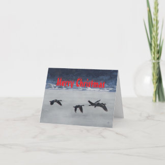 B48 Geese Over Frozen River Christmas Card Dankeskarte