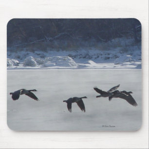 B48 Kanadagänse über gefrorenem Fluss Mousepad