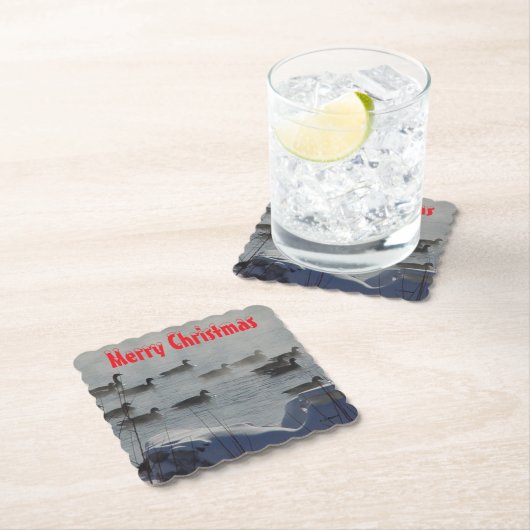 B49a Canada Geese on Foggy Frozen River Coaster Untersetzer (Vor Ort)