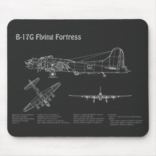 B-17 Festung fliegen - Flugzeugherstellungspläne P Mousepad (Vorne)