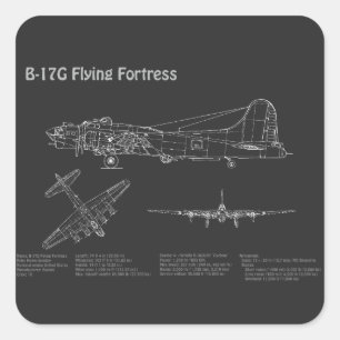 B-17 Festung fliegen - Flugzeugherstellungspläne P Quadratischer Aufkleber