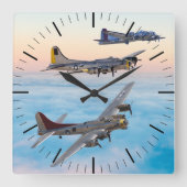 B-17 FLying FORTRESS BOMBER SQUADRON Quadratische Wanduhr (Vorderseite)