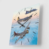 B-17 FLying FORTRESS BOMBER SQUADRON Quadratische Wanduhr (Winkel)