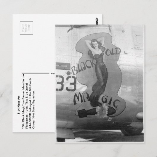B-24 Nose Art "Old Black Magic" Postkarte (Vorne/Hinten)