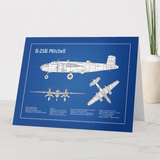 B-25B Mitchell Doolittle - Airplane Blueprint ABD Dankeskarte (Vorderseite)
