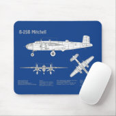 B-25B Mitchell Doolittle - Airplane Blueprint ABD Mousepad (Mit Mouse)