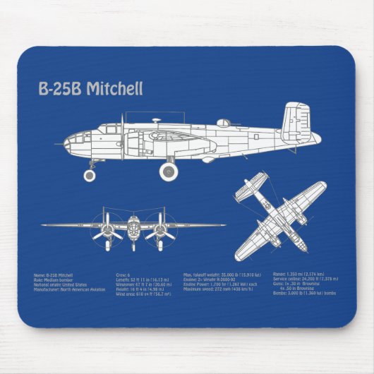 B-25B Mitchell Doolittle - Airplane Blueprint ABD Mousepad (Vorne)