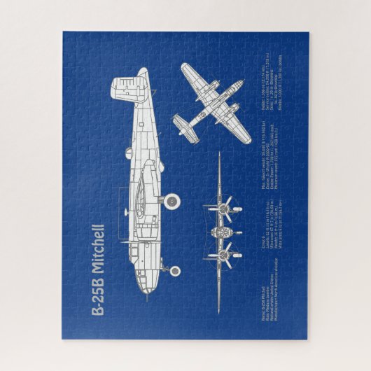 B-25B Mitchell Doolittle - Airplane Blueprint ABD Puzzle (Vertikal)