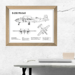 B-25B Mitchell Doolittle - Airplane Blueprint BD Fotodruck