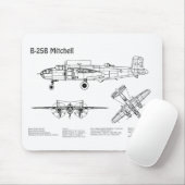 B-25B Mitchell Doolittle - Airplane Blueprint BD Mousepad (Mit Mouse)