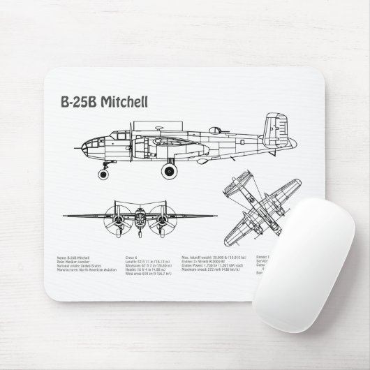 B-25B Mitchell Doolittle - Airplane Blueprint BD Mousepad (Mit Mouse)