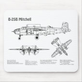 B-25B Mitchell Doolittle - Airplane Blueprint BD Mousepad (Vorne)