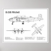 B-25B Mitchell Doolittle - Airplane Blueprint BD Poster (Vorne)