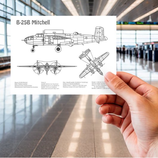 B-25B Mitchell Doolittle - Airplane Blueprint BD Postkarte