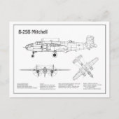 B-25B Mitchell Doolittle - Airplane Blueprint BD Postkarte (Vorderseite)