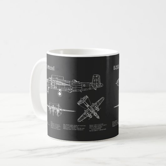 B-25B Mitchell Doolittle - Airplane Blueprint PD Kaffeetasse (Vorderseite Links)