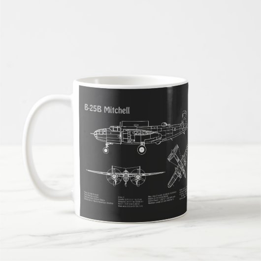 B-25B Mitchell Doolittle - Airplane Blueprint PD Kaffeetasse (Links)