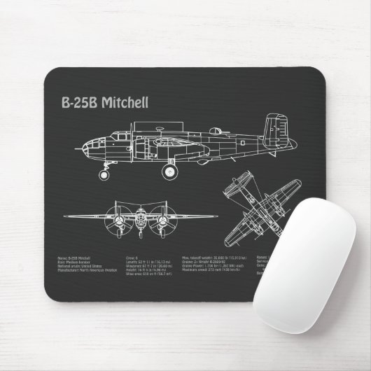B-25B Mitchell Doolittle - Airplane Blueprint PD Mousepad (Mit Mouse)