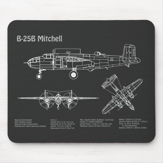 B-25B Mitchell Doolittle - Airplane Blueprint PD Mousepad (Vorne)